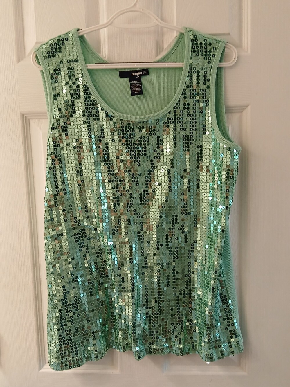 Denim 24/7 Mint Seafoam Green Sequin Front Tank Top Top 1X